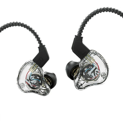 Clear transparent kbear ks1 iems gaming earphones with dual magnetic circuit and black ear tips in braided cable design