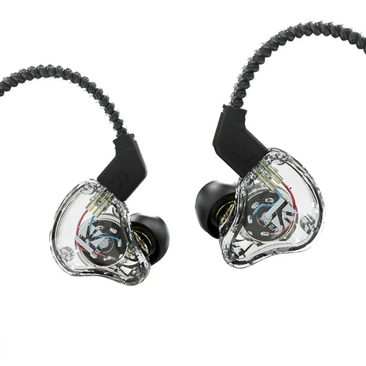 Clear transparent kbear ks1 iems gaming earphones with dual magnetic circuit and black ear tips in braided cable design