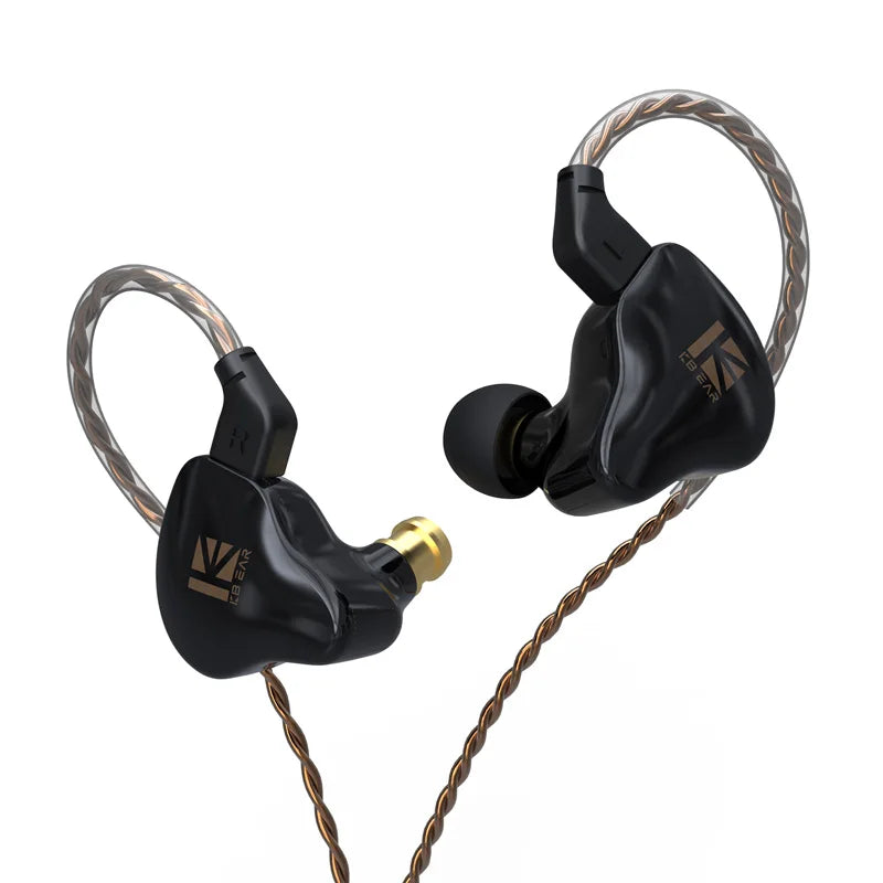Black kbear ks1 iems gaming wired earphones with dual magnetic circuit and braided copper cables for in ear monitoring