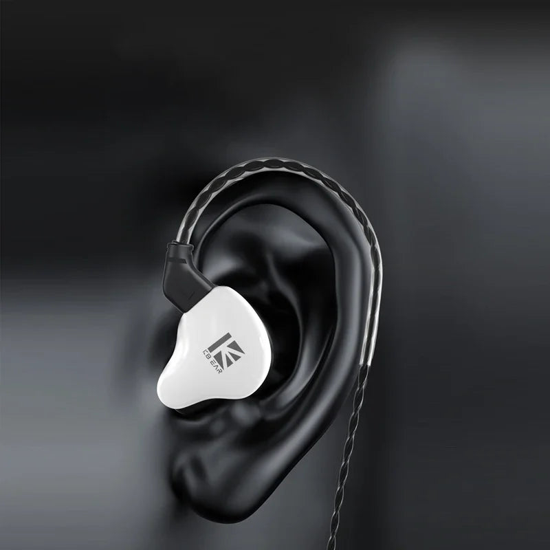 White kbear ks1 iems gaming earphones with dual magnetic circuit and black braided cable ergonomic design
