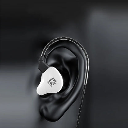 White kbear ks1 iems gaming earphones with dual magnetic circuit and black braided cable ergonomic design