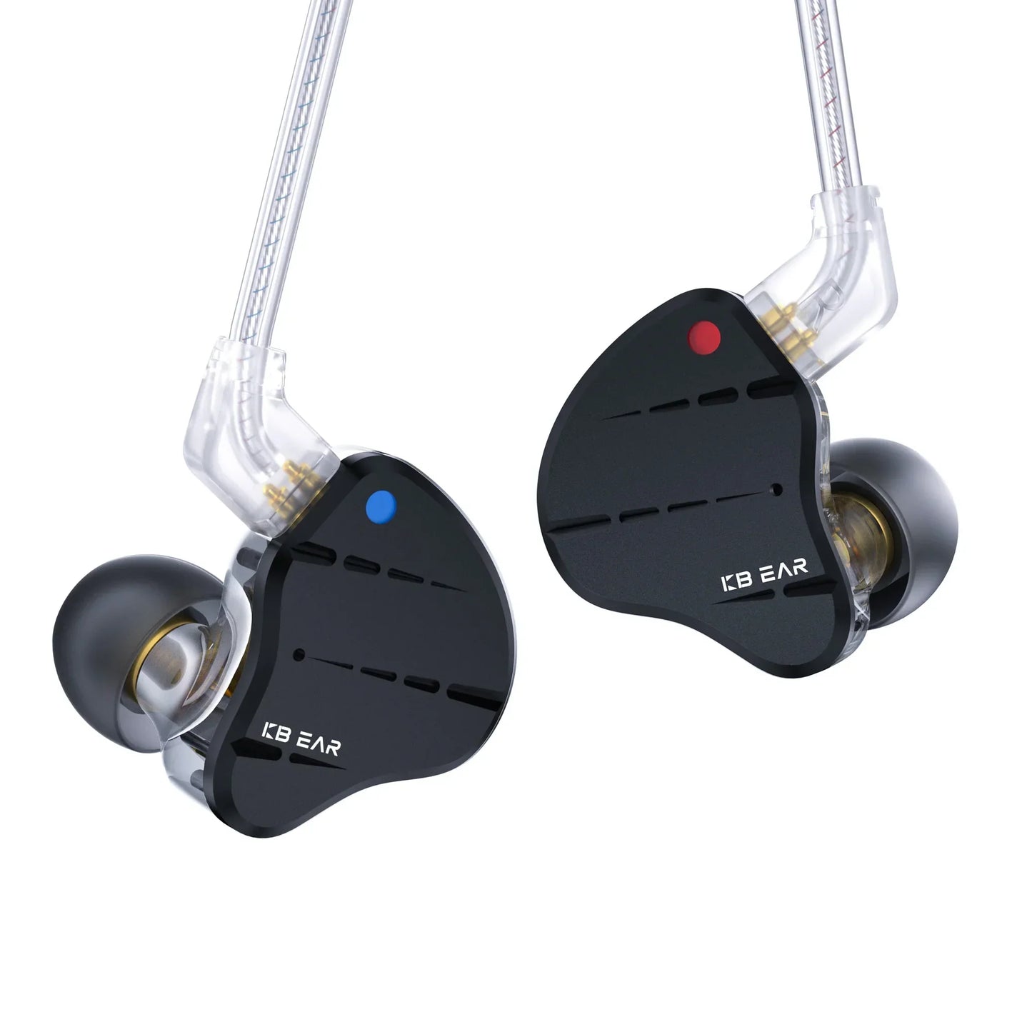 Black kbear ks10 metal earphone hifi in-ear monitors with transparent stems and colored indicator lights for sound noise reduction