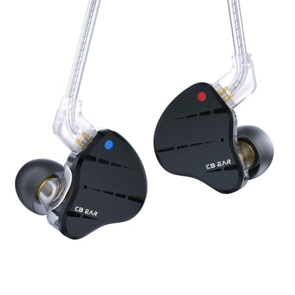 Black kbear ks10 metal earphone hifi in-ear monitors with transparent stems and colored indicator lights for sound noise reduction