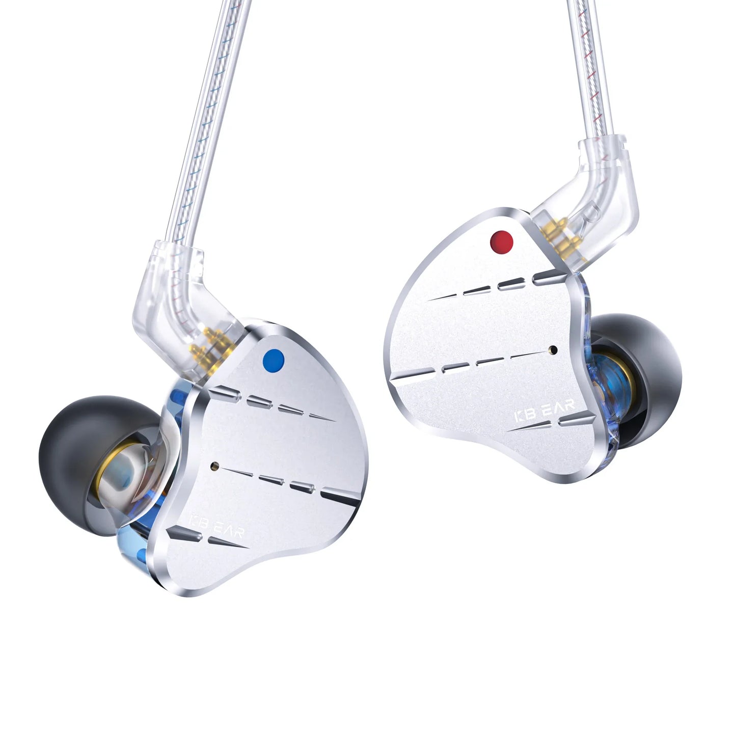 Silver kbear ks10 metal earphone hifi with transparent housing blue red accents sound noise reduction headset