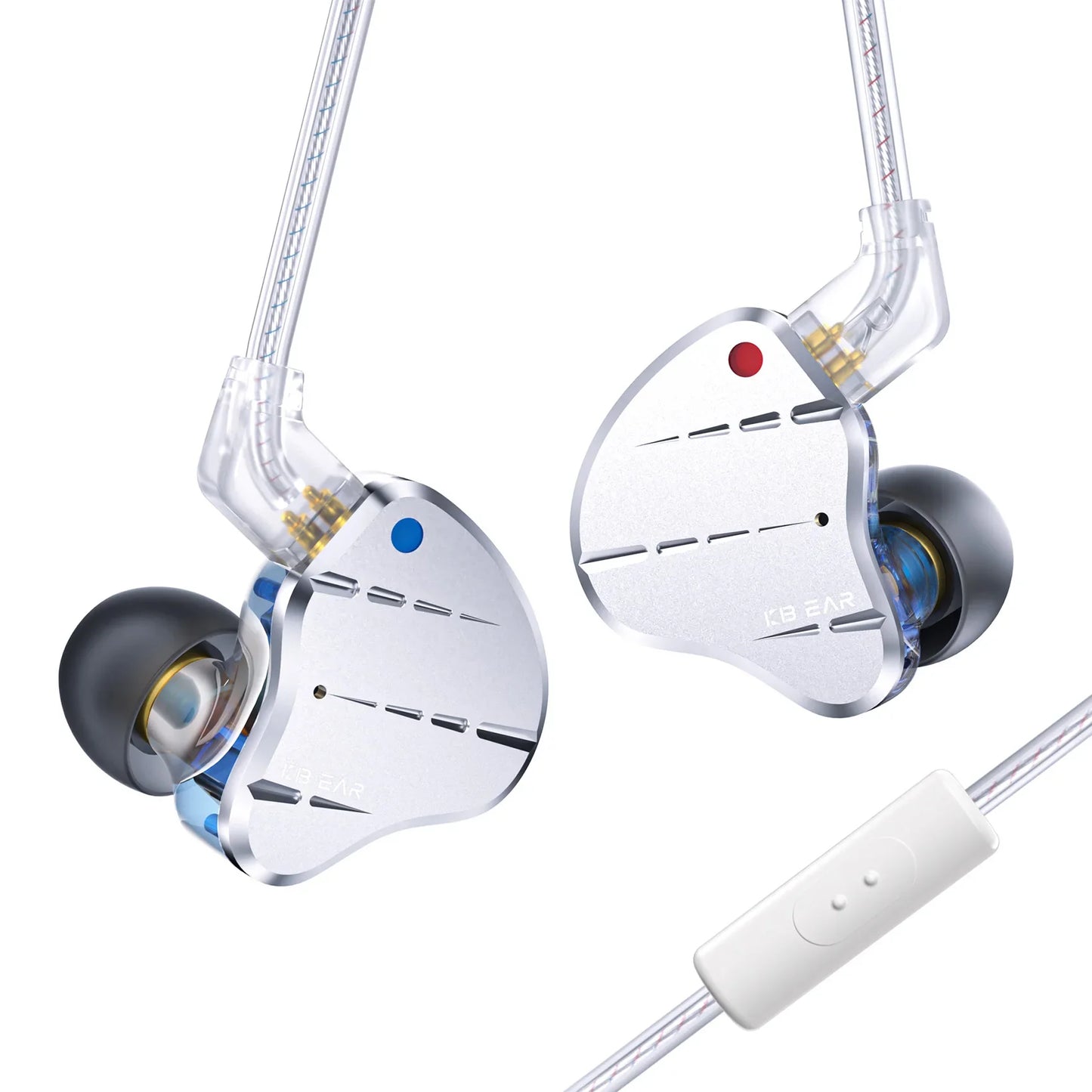 Silver kbear ks10 metal earphone hifi in ear monitors with transparent tips and sound noise reduction headset design