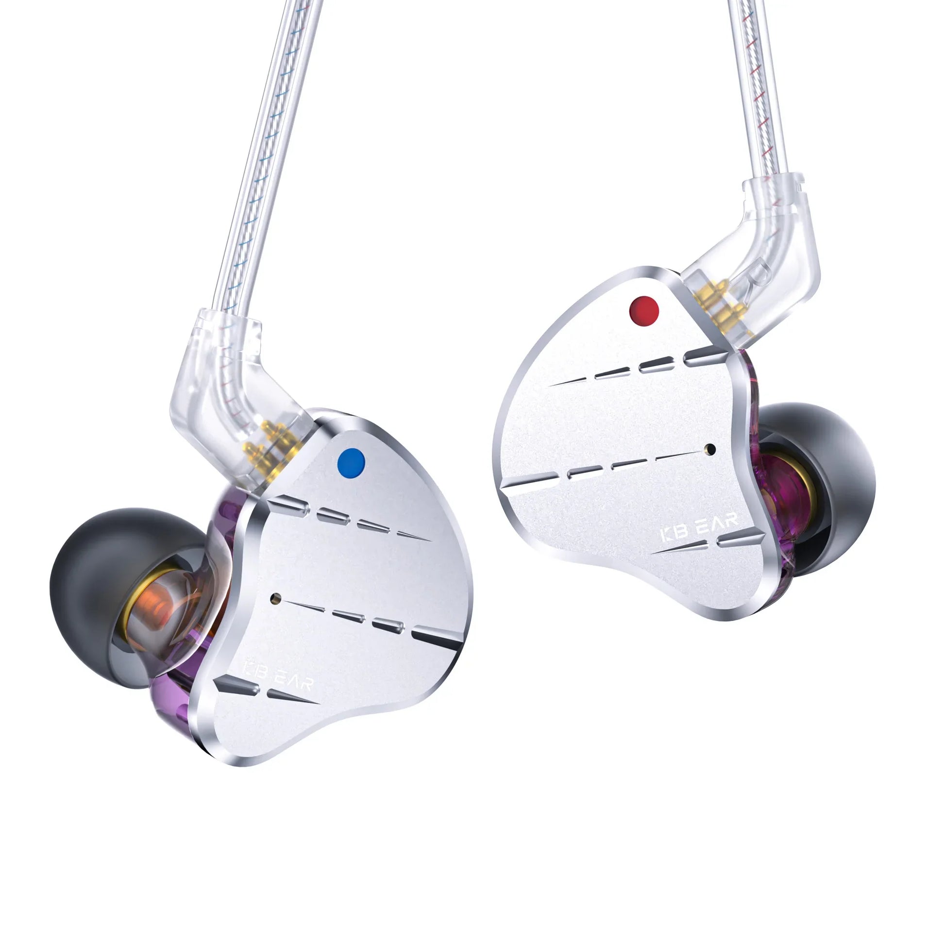 Silver kb ear metal earphone hifi in-ear monitors with transparent cables and colorful accent dots for sound noise reduction