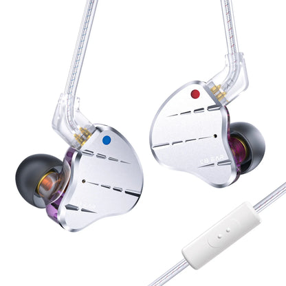 Silver kbear ks10 metal earphone hifi with transparent housing blue red lights and white inline sound noise reduction headset
