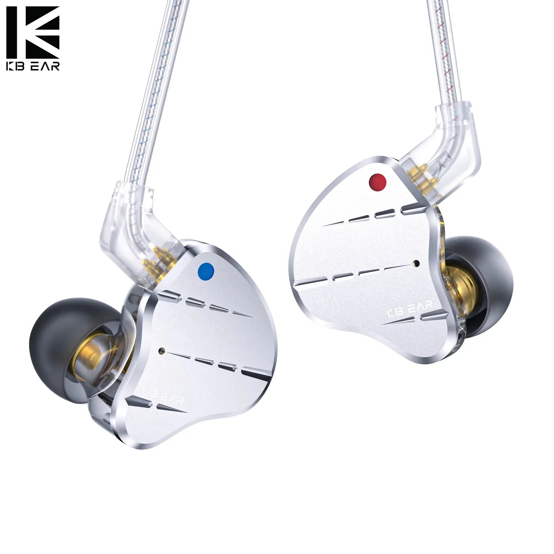 Silver metal earphone hifi kbear ks10 with transparent ear hooks gold accents and sound noise reduction headset design