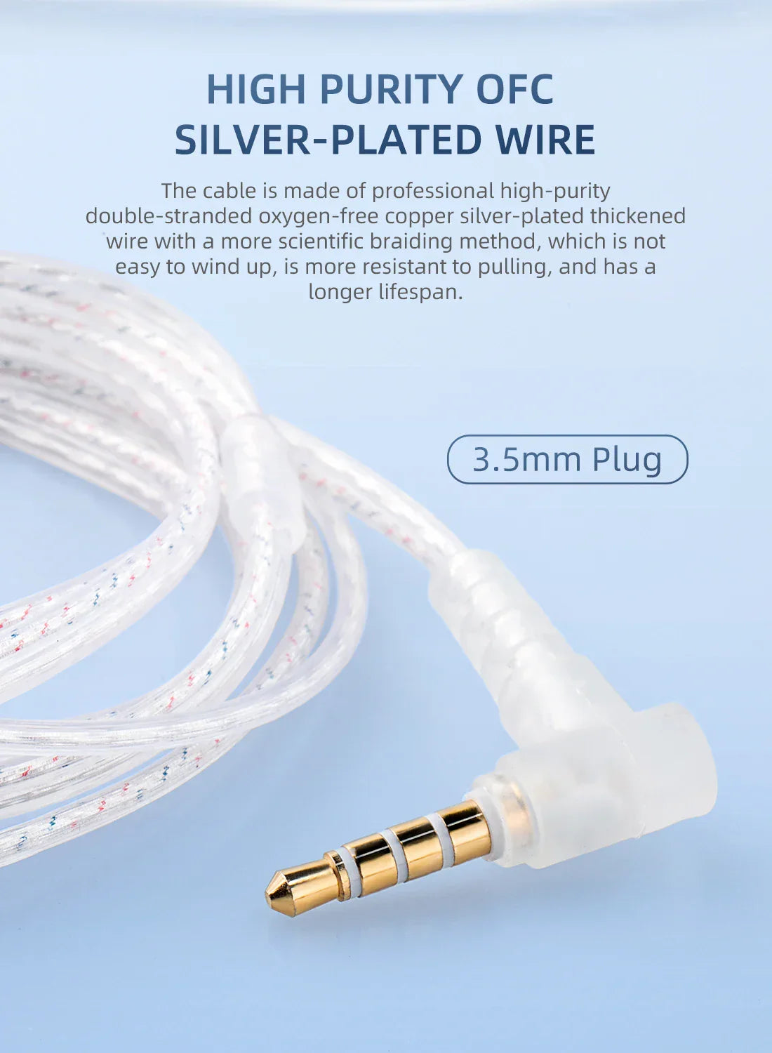 KBear Ks10 metal earphone hifi with transparent braided cable and gold-plated 3.5mm plug for sound noise reduction headset