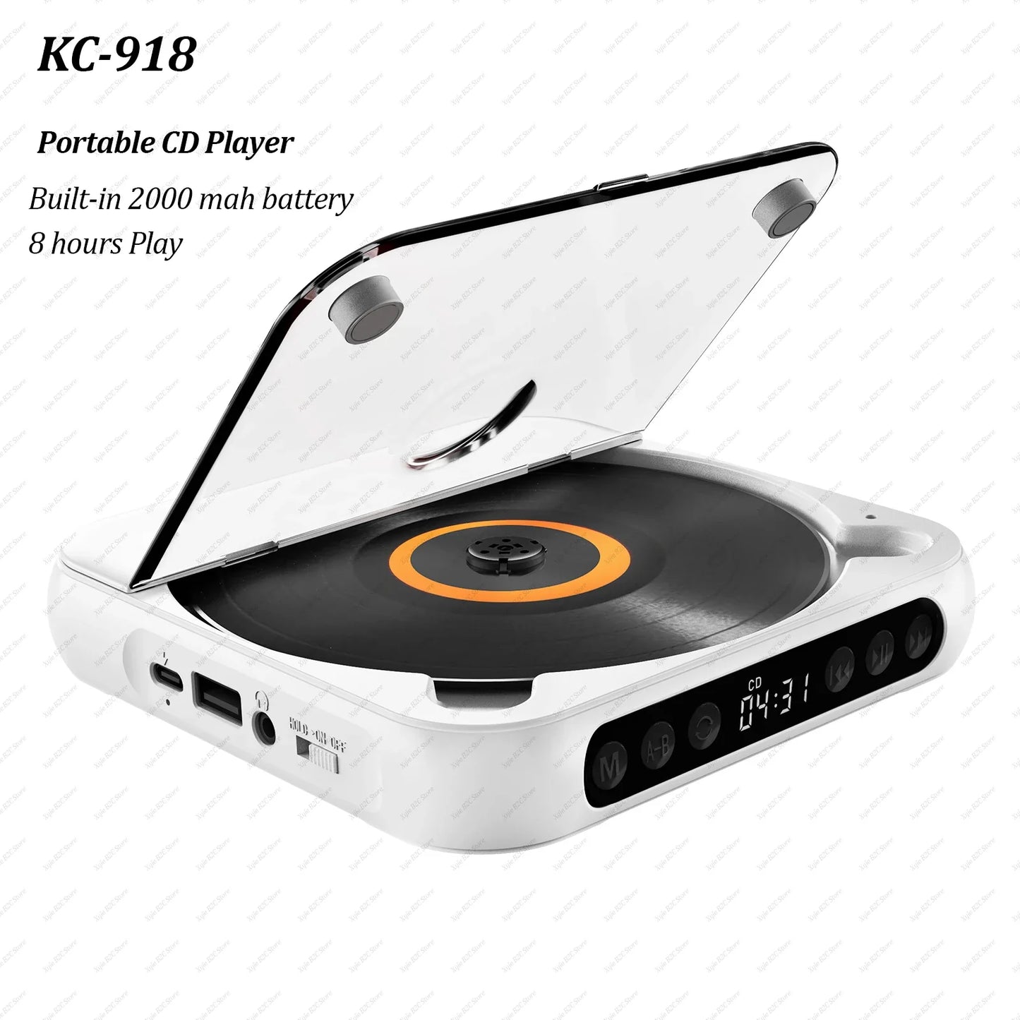 White kc-918 player portable bluetooth cd player with transparent lid and runner dustproof cover featuring repeat timer
