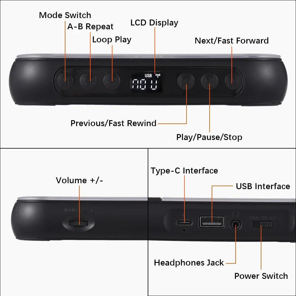 Black portable bt music speaker with sleek rounded design and multiple control buttons for repeat timer remote use
