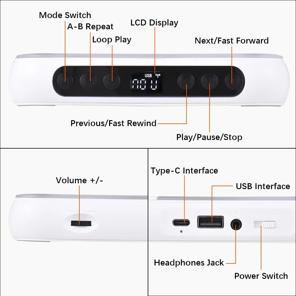 White rectangular kc-918 cd player portable bt music speaker with black control panel runner dustproof cover and repeat timer remote