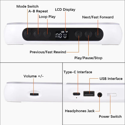 White rectangular kc-918 cd player portable bt music speaker with black control panel runner dustproof cover and repeat timer remote