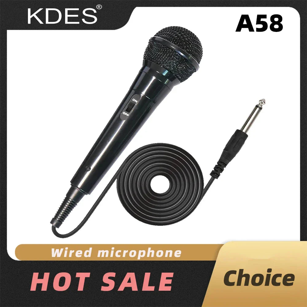 Black kdes a58 wired dynamic microphone trolley with mesh grille and coiled cable for conference karaoke ktv use