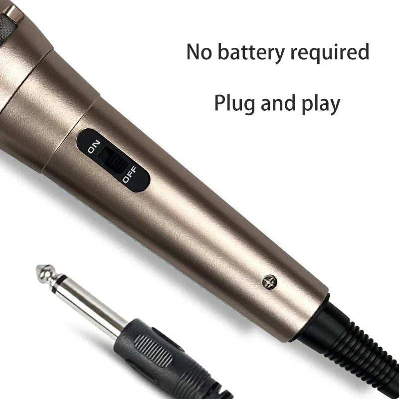 Bronze-colored kdes b58 wired dynamic microphone trolley with black switch and detachable 6.35mm cable for karaoke ktv singing