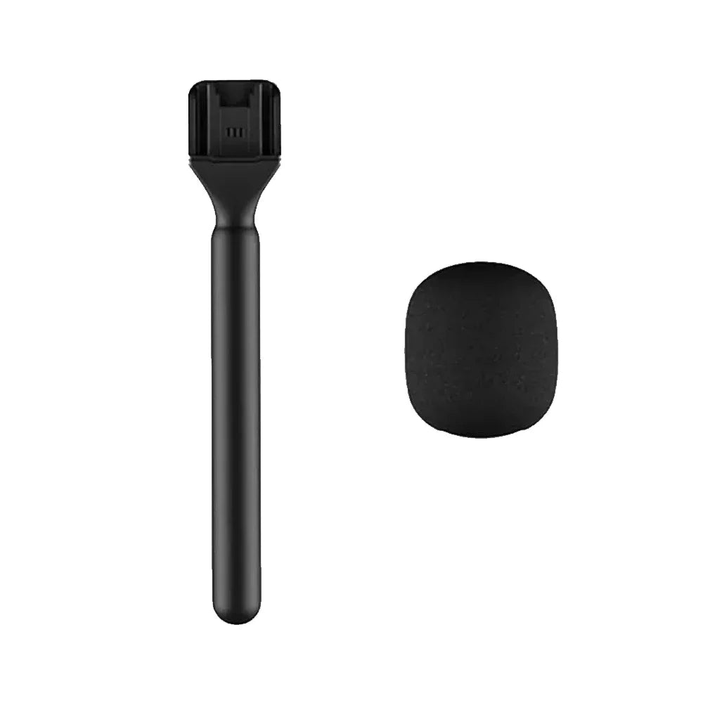 Black kdes wireless lavalier handheld microphone adapter with matte handle and foam windscreen for vlog interview podcast use