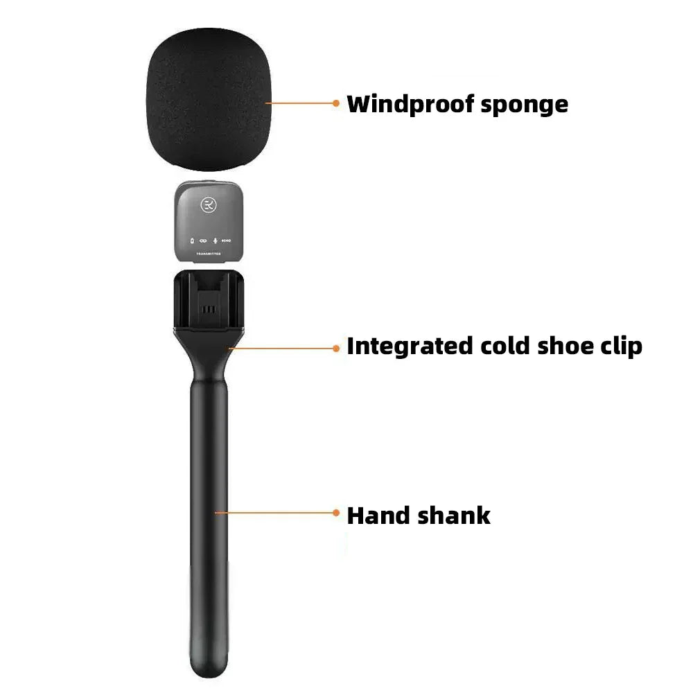 Black kdes wireless lavalier handheld microphone adapter with windproof sponge and cold shoe clip for vlog interview podcast use