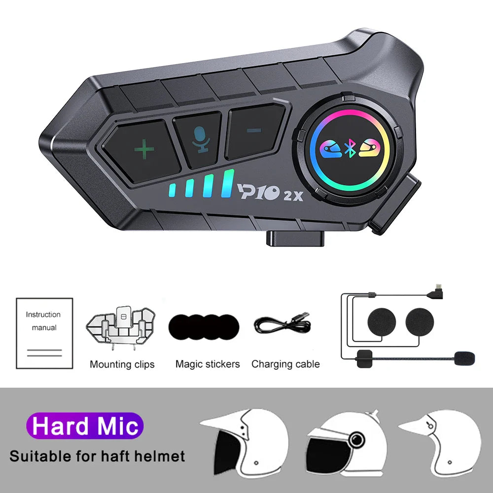 Black plastic kebidumei motorcycle intercom headset with rgb lighting and control buttons for riders intercommunicator 300m waterproof music sharing