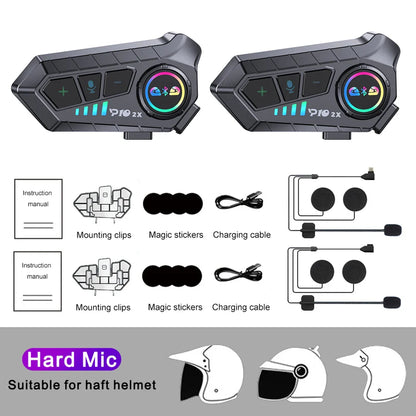 Black p10 2x motorcycle helmet intercoms with colorful led displays and tactile buttons for riders intercommunicator 300m waterproof music sharing