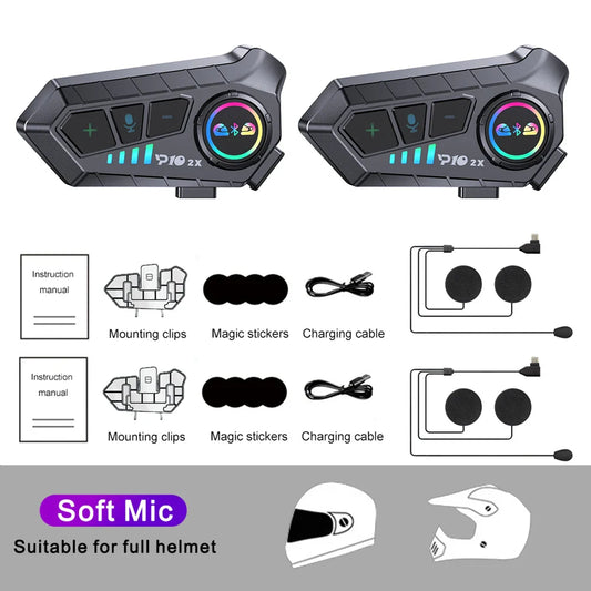 Black p10 2x motorcycle helmet intercoms with colorful led displays and tactile buttons for riders intercommunicator 300m waterproof music sharing