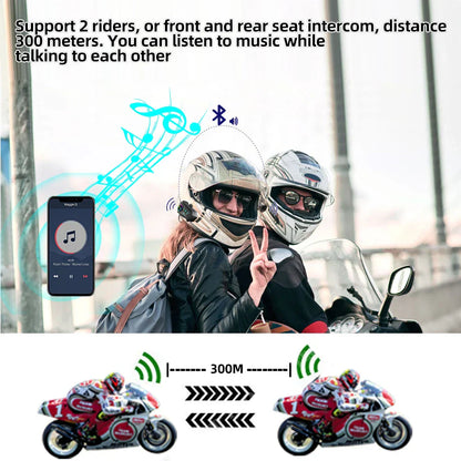 Kebidumei motorcycle intercom headset black silver with integrated speaker grilles riders intercommunicator 300m waterproof music sharing