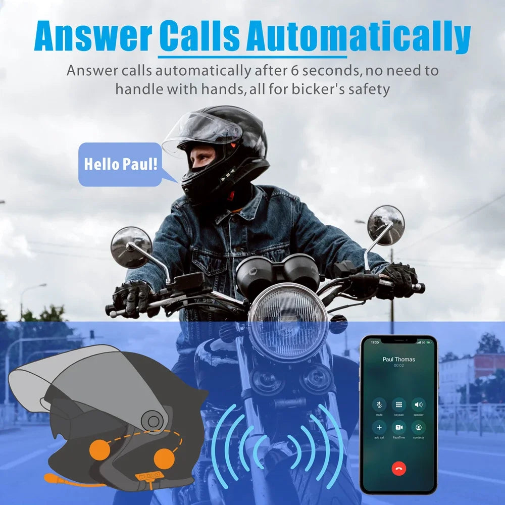 Black Kebidumei motorcycle helmet headset wireless with bluetooth 5.2 for wireless handsfree stereo and moto noise reduction