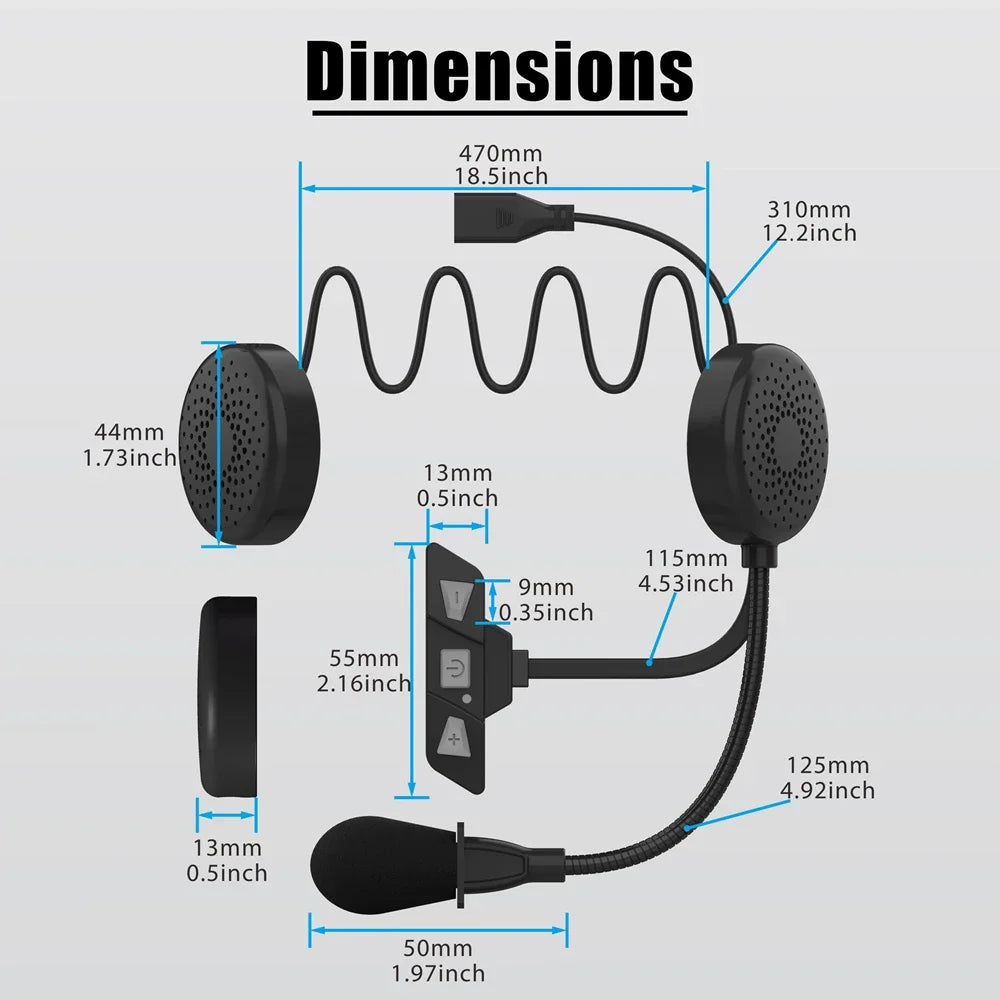 Black Kebidumei motorcycle helmet headset wireless handsfree stereo with moto noise reduction microphone and controls