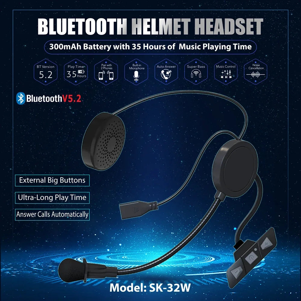 Black Kebidumei motorcycle bluetooth 5.2 helmet headset wireless handsfree stereo with mic and moto noise reduction buttons