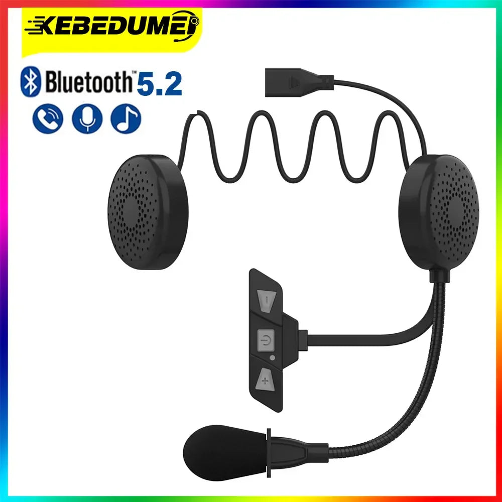 Black kebidumei helmet headset wireless bluetooth 5.2 with two speakers flexible mic and moto noise reduction features