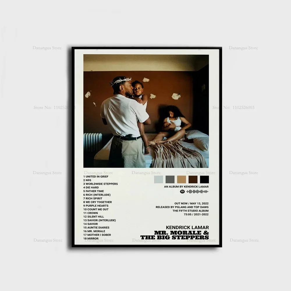 Black-framed poster featuring kendrick lamar mr album cover print wall art for home and room decor