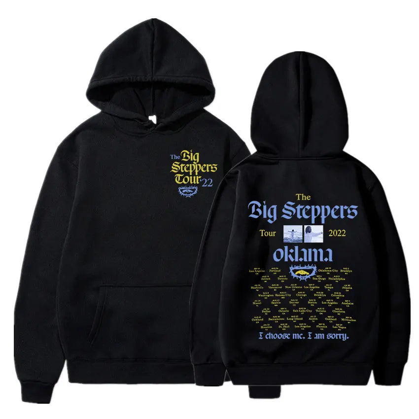 Black kendrick lamar good kid men’s hoodie with yellow and blue big steppers tour 2022 city map design album cover hoodie