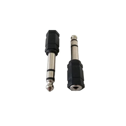 Black and silver electronic drum adapter converter with hexagonal plastic housing 3.5mm headphone connector jack