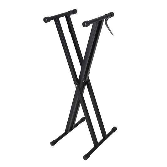 Black x-frame keyboard stand double braced music electric organ holder with adjustable height and padded armrests