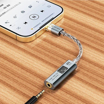 Silver metallic KEYSION USB C adapter amp 32bit 384khz with braided cable and gold-plated dac CX31993 MAX97220 connectors