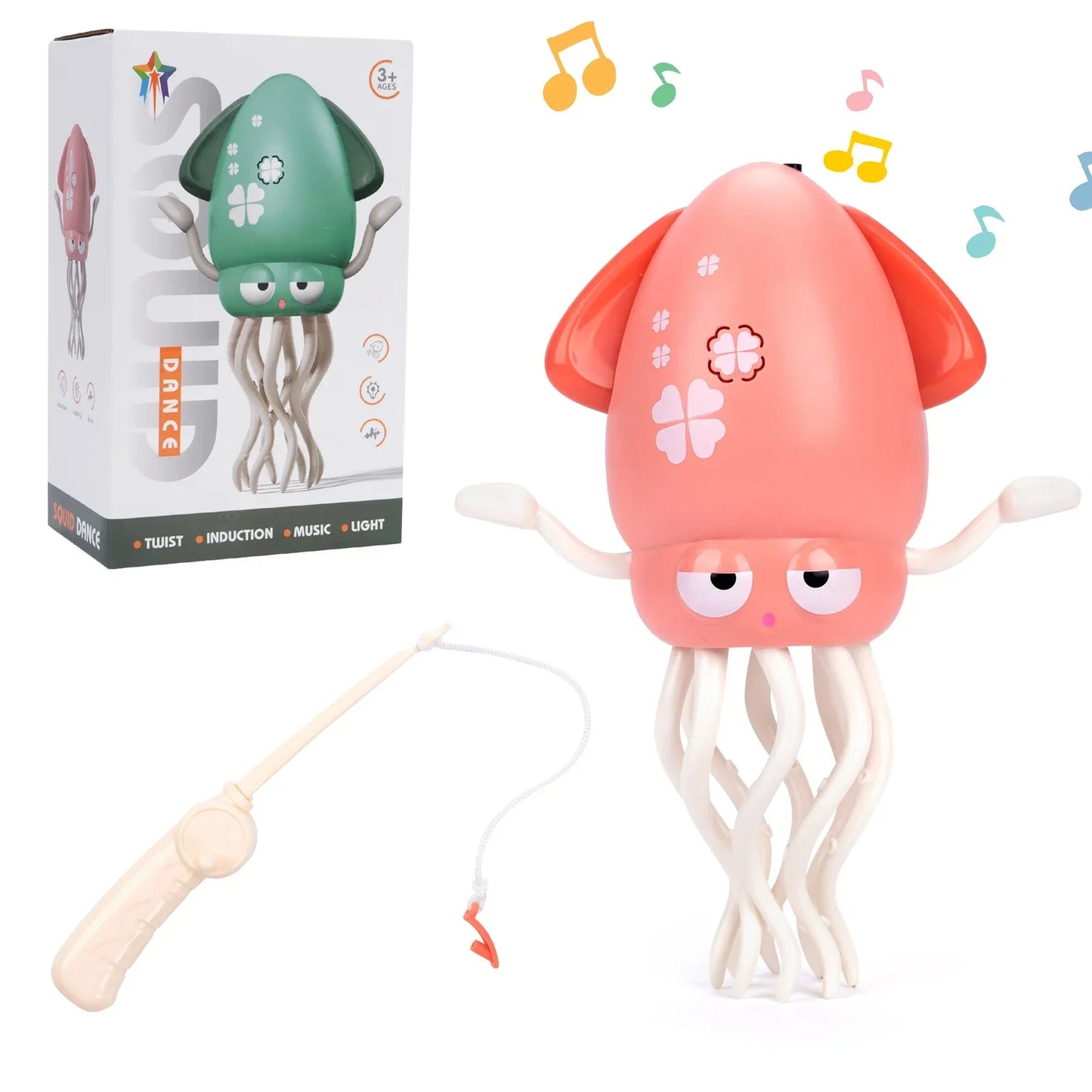 Pink squid-shaped toddler interactive toys with white tentacles and floral patterns for crawling toys toddler fun