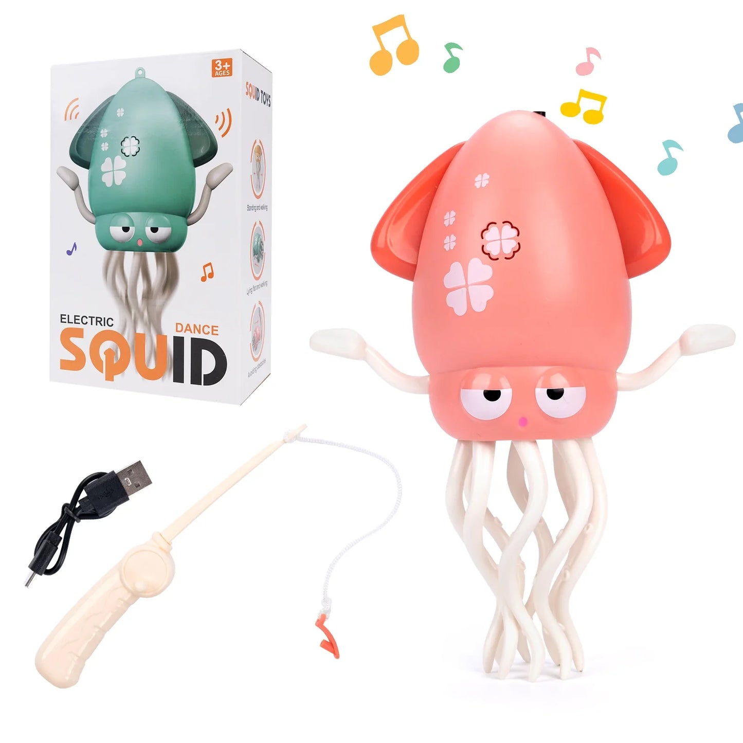 Pink plastic electric dance squid toy with white tentacles and floral patterns for toddler interactive toys and crawling toys toddler