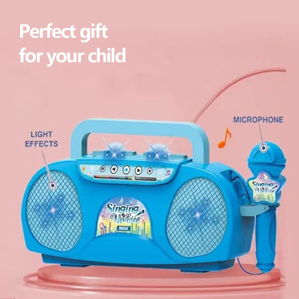 Blue plastic kid karaoke singing machine toy with detachable microphone portable musical instrument party birthday gift