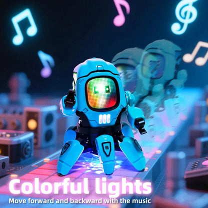 A blue kids dance robot with a glowing led screen face and black joints claws octopus robot for early education baby toy