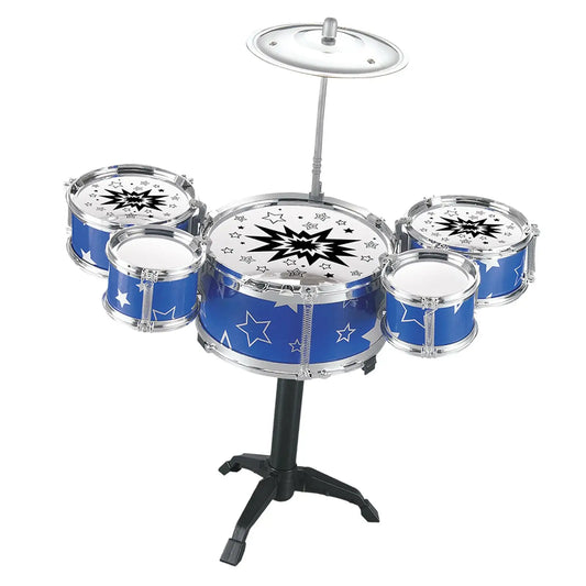 Blue star-patterned kids drum kits with silver hardware and matching cymbal for preschool learning toy drum set simulation