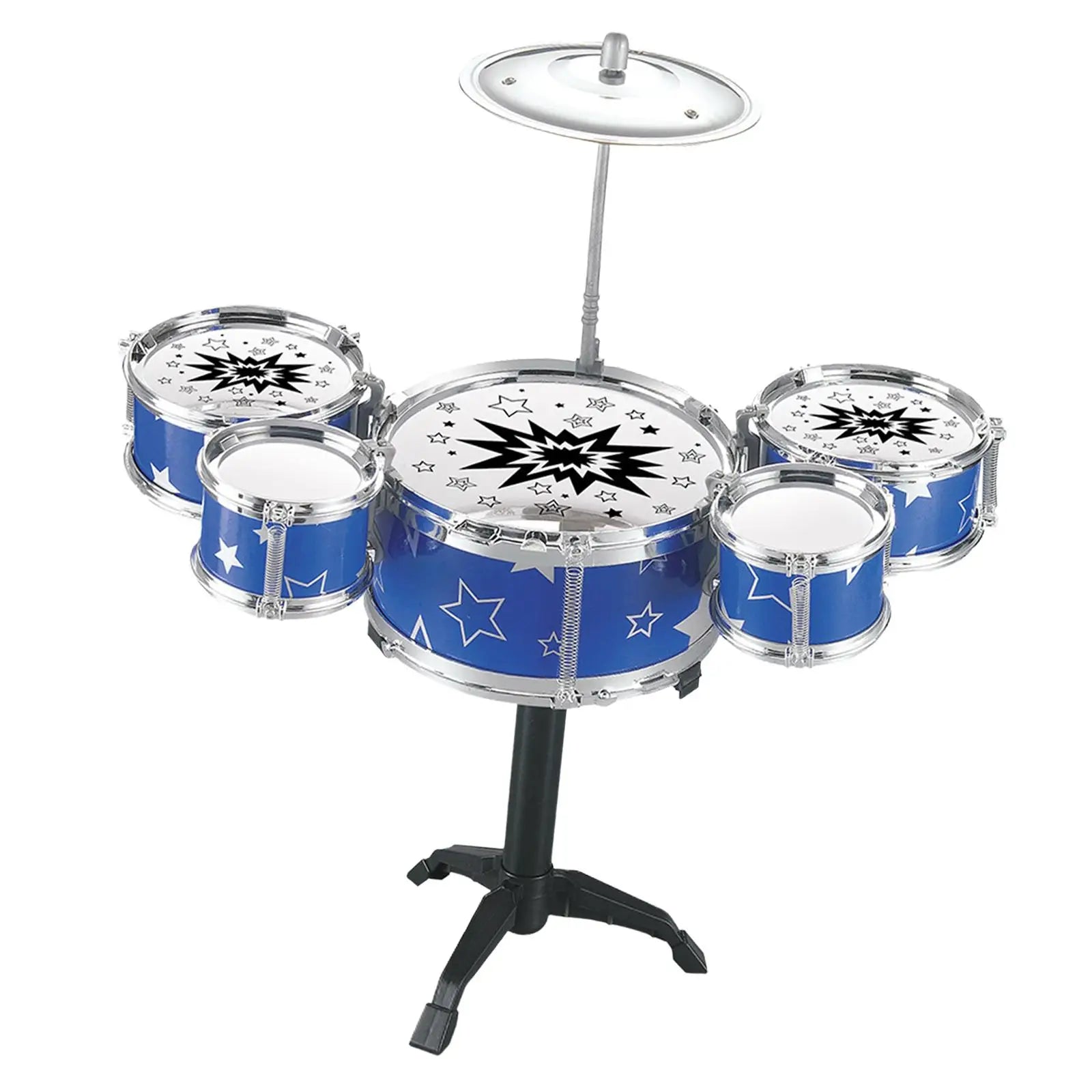 Blue star-patterned kids drum kits with silver hardware and matching cymbal preschool learning toy drum set simulation