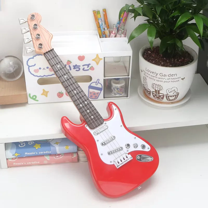 Red kids electric guitar with white pickguard and light wood headstock multifunctional electronic musical instrument portable