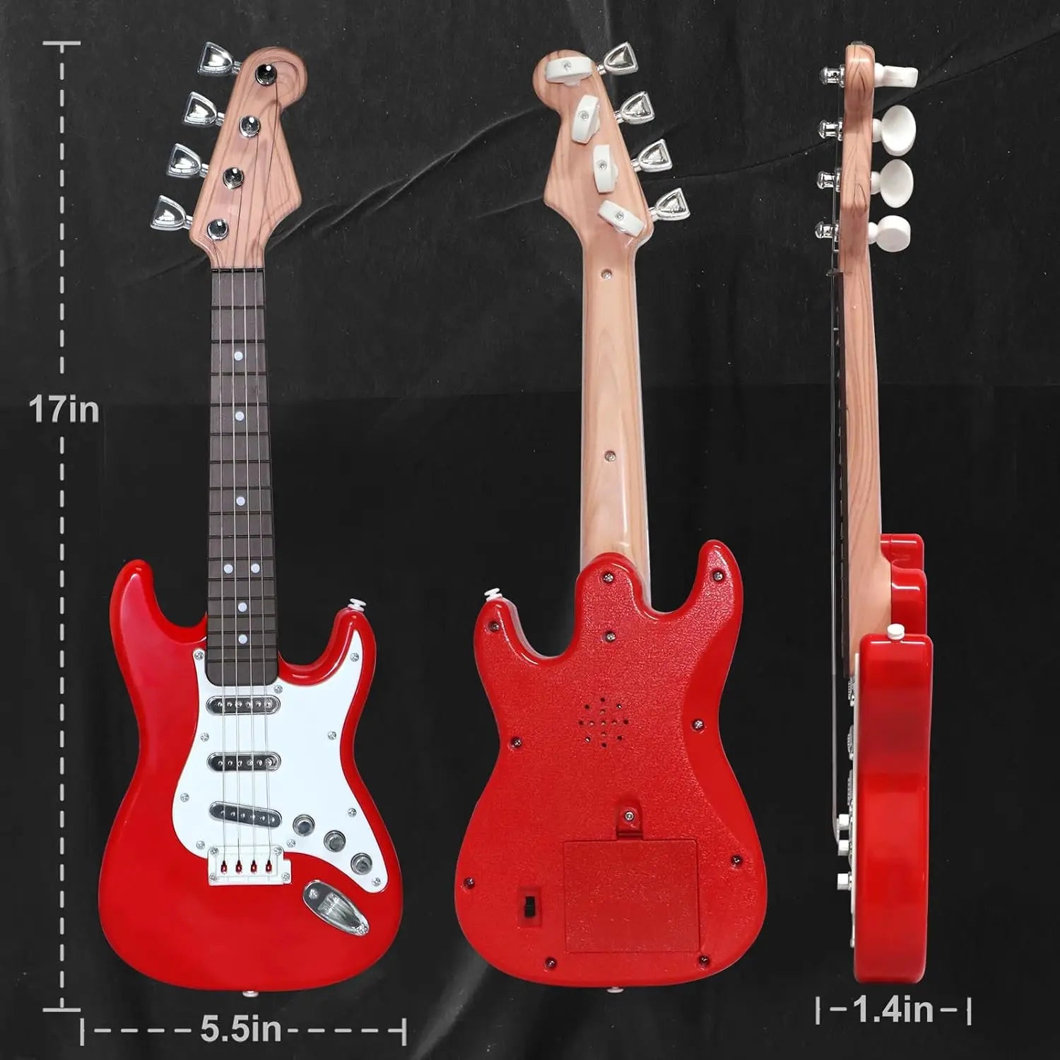 Red and white kids electric guitar with wooden neck silver hardware built-in speaker multifunctional electronic musical instrument portable