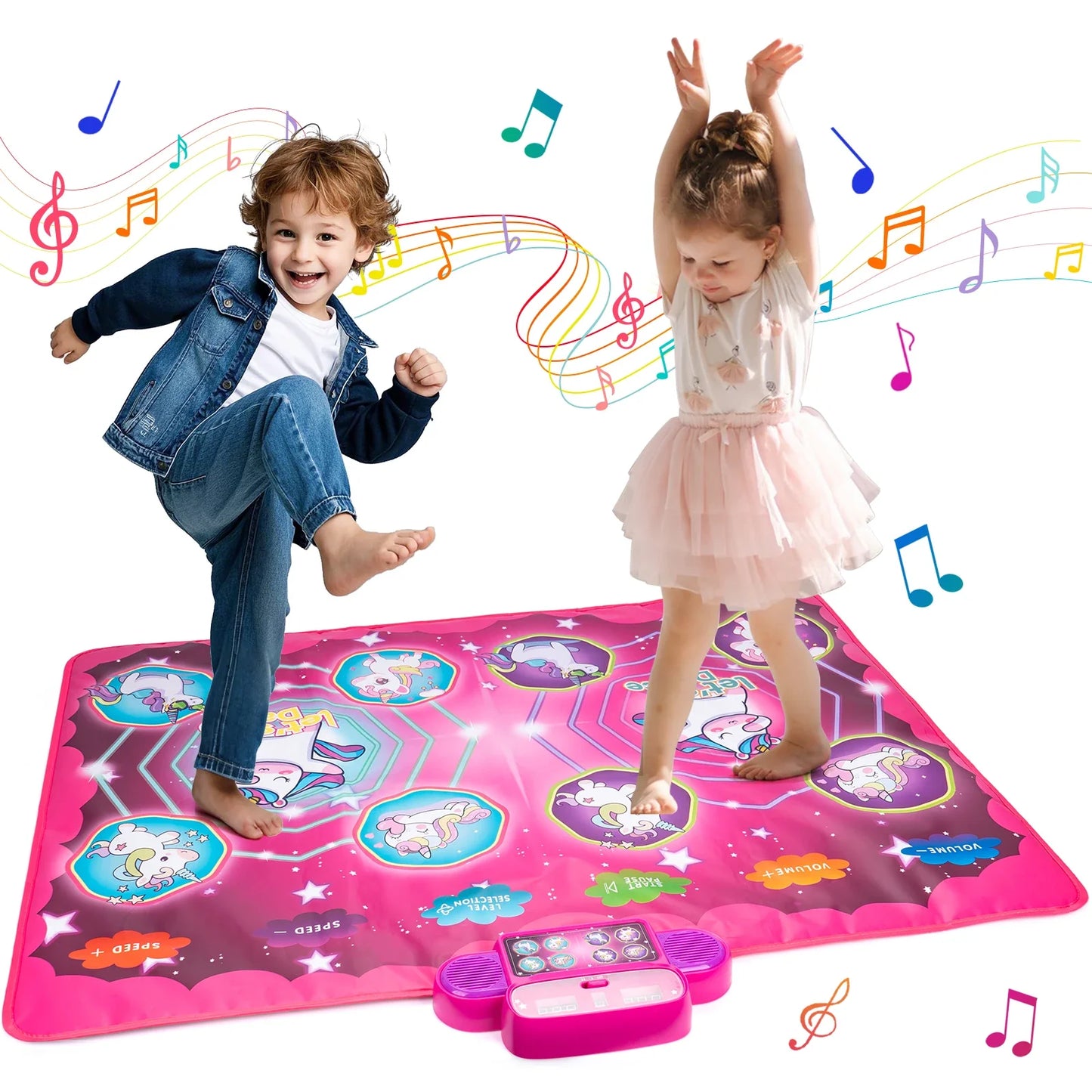 Pink unicorn-themed kids electronic dance mat with matching control unit blanket double players music blanket educational toy