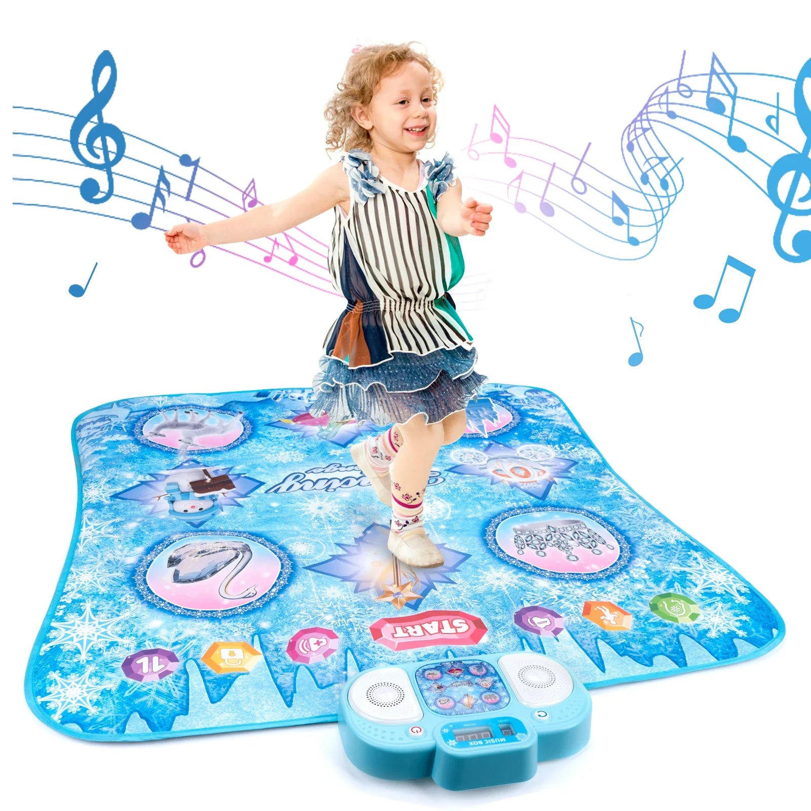 Blue kids electronic dance blanket double players music blanket educational toy with colorful character icons and control unit