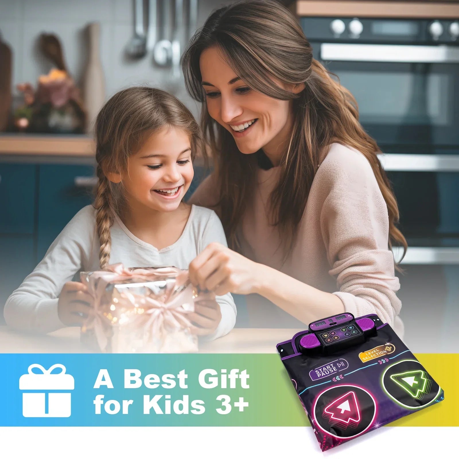 Purple and black kids electronic dance mat with glowing arrow buttons blanket double players mode music blanket educational toy