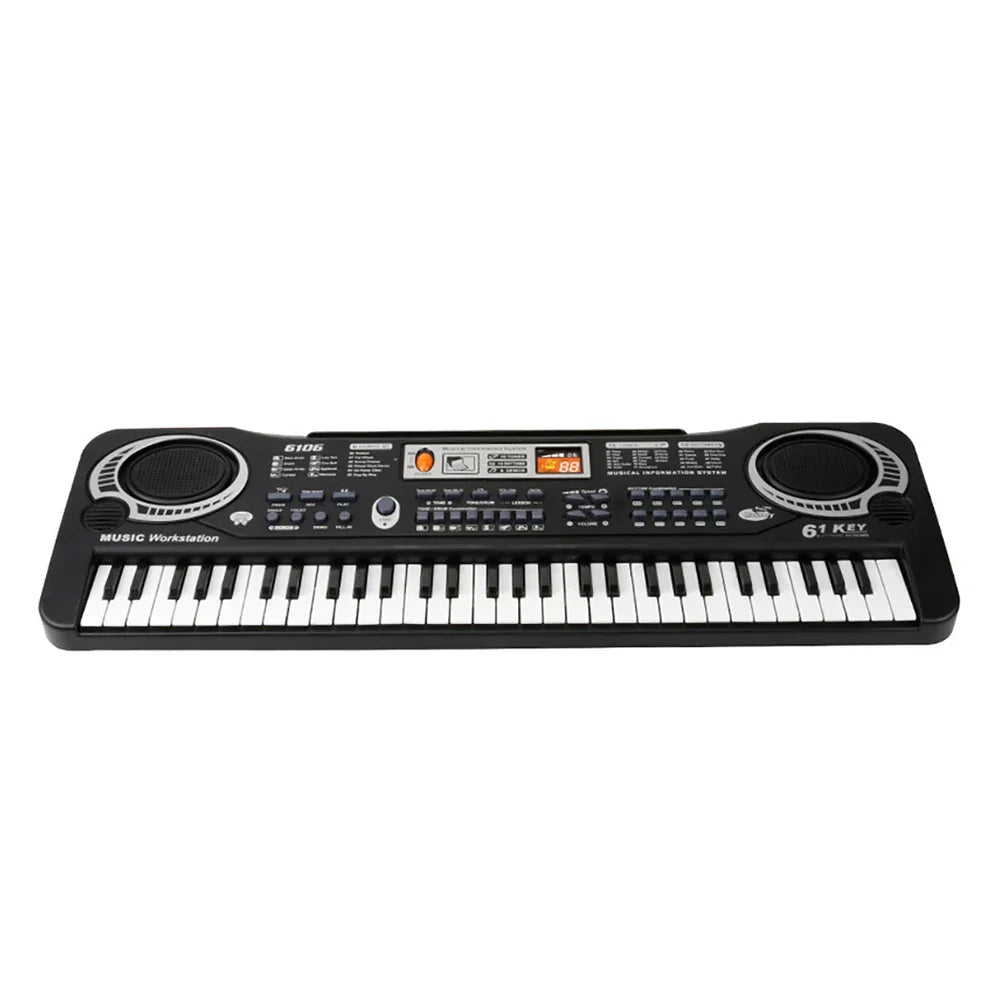 Black and silver 61-key kids electronic piano with built-in speakers microphone education toys musical instrument gift