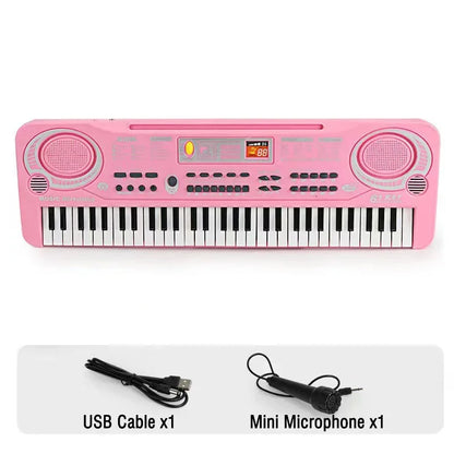 Pink kids electronic piano keyboard with 61 keys built-in speakers microphone education toys musical instrument gift