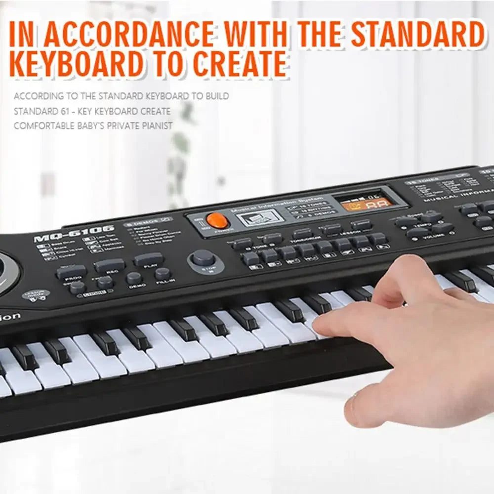 Black plastic kids electronic piano with 61 white and black keys microphone education toys musical instrument gift