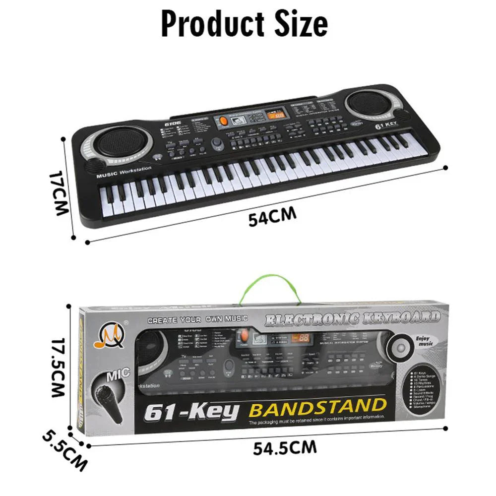 Black and white 61-key kids electronic piano with built-in speakers microphone education toys musical instrument gift