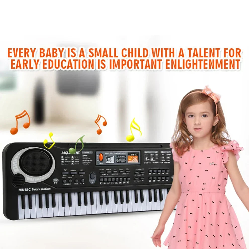 Black plastic kids electronic piano keyboard with 61 keys microphone education toys musical instrument gift for beginner child